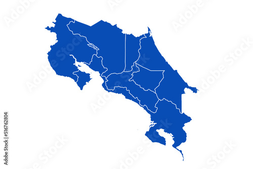Costa Rica Map blue Color on White Backgound