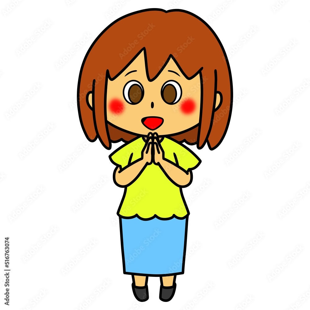 女性　手を合わせる　喜ぶ