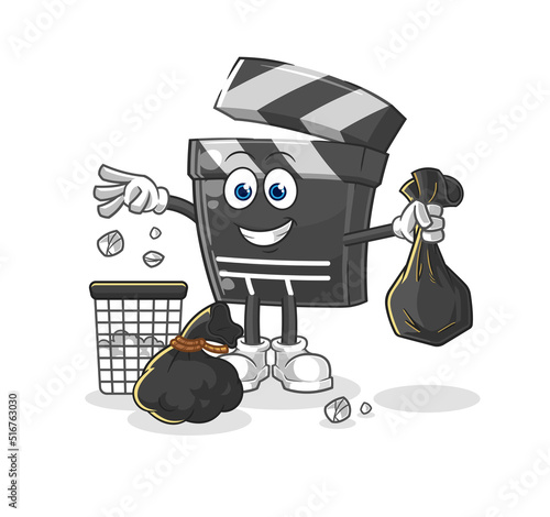 clapboard Throw garbage mascot. cartoon vector