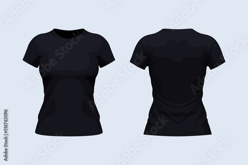 Woman round neck front and back black t-shirt