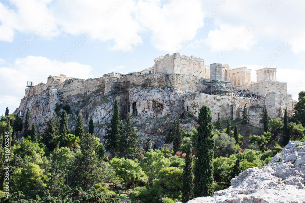 view on parthenone athens from small real parts, reconstruction in process