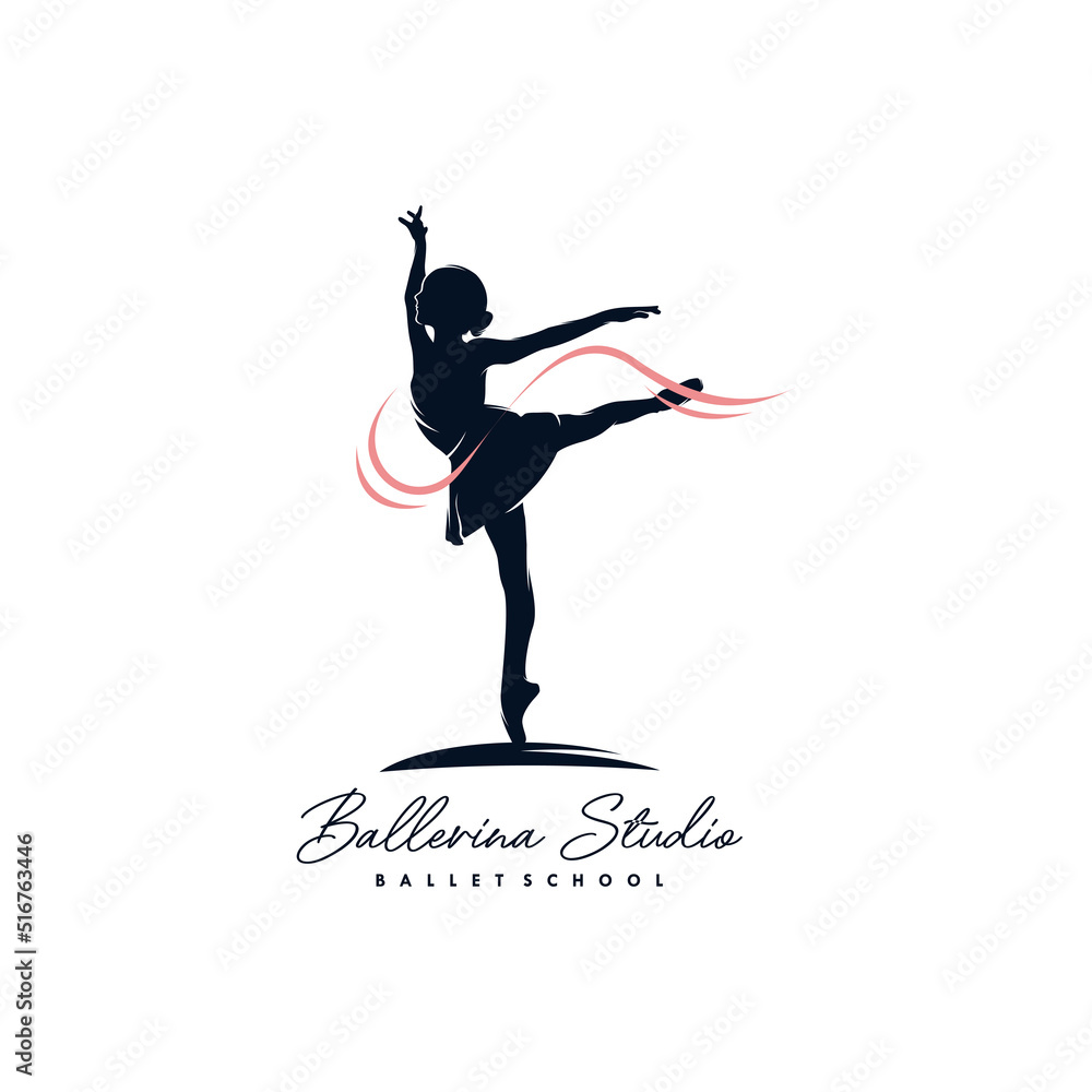 Ballerina with ribbon logo design template Ballerina with ribbon logo design template