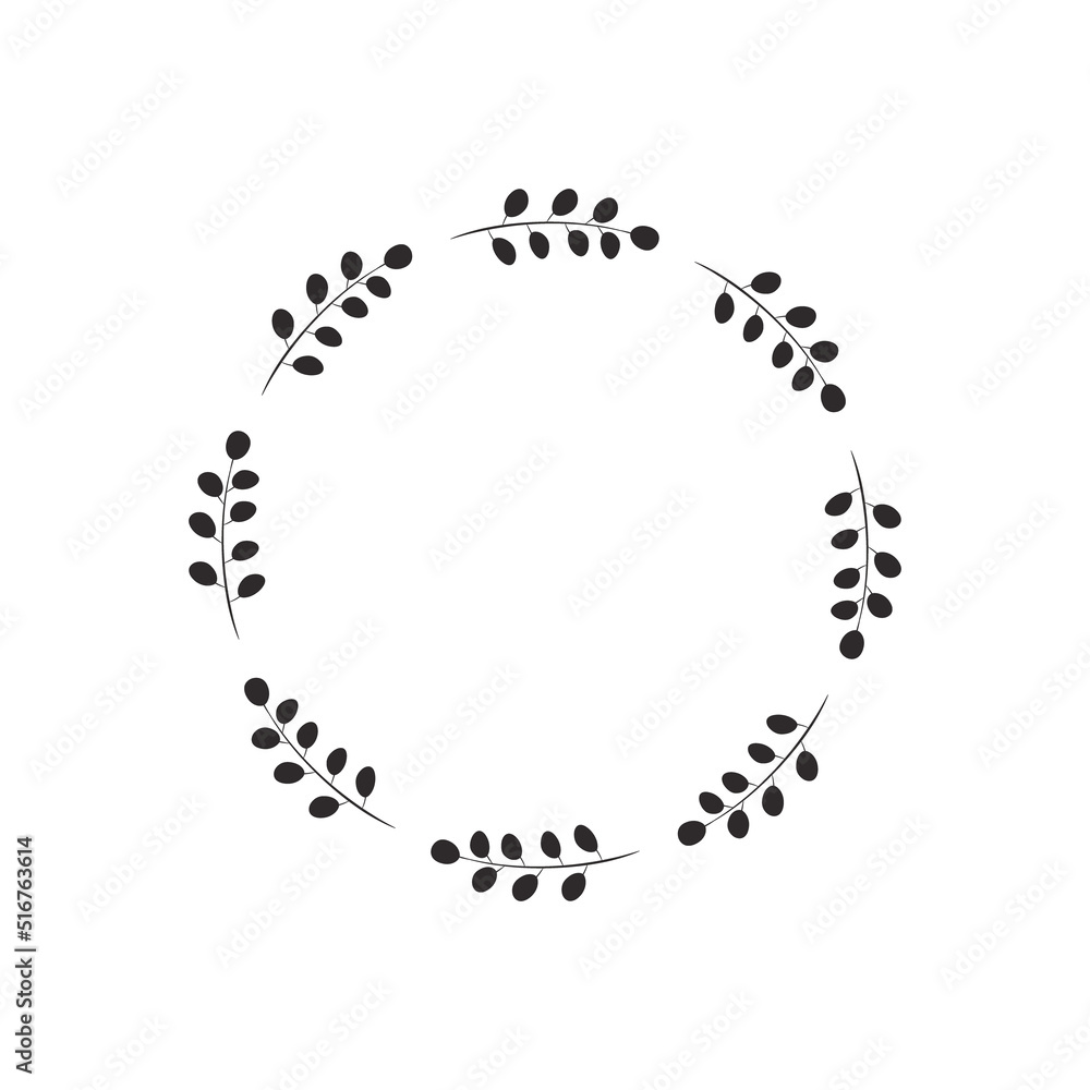 Simple round frame with twigs and leaves. Black silhouette of branches for printing and cutting on a plotter, creating a monogram, farmhouse decoration, invitations. Wreath minimalistic low-key style. Simple round frame with twigs and leaves. Black silhouette of branches for printing and cutting on a plotter, creating a monogram, farmhouse decoration, invitations. Wreath minimalistic low-key style.