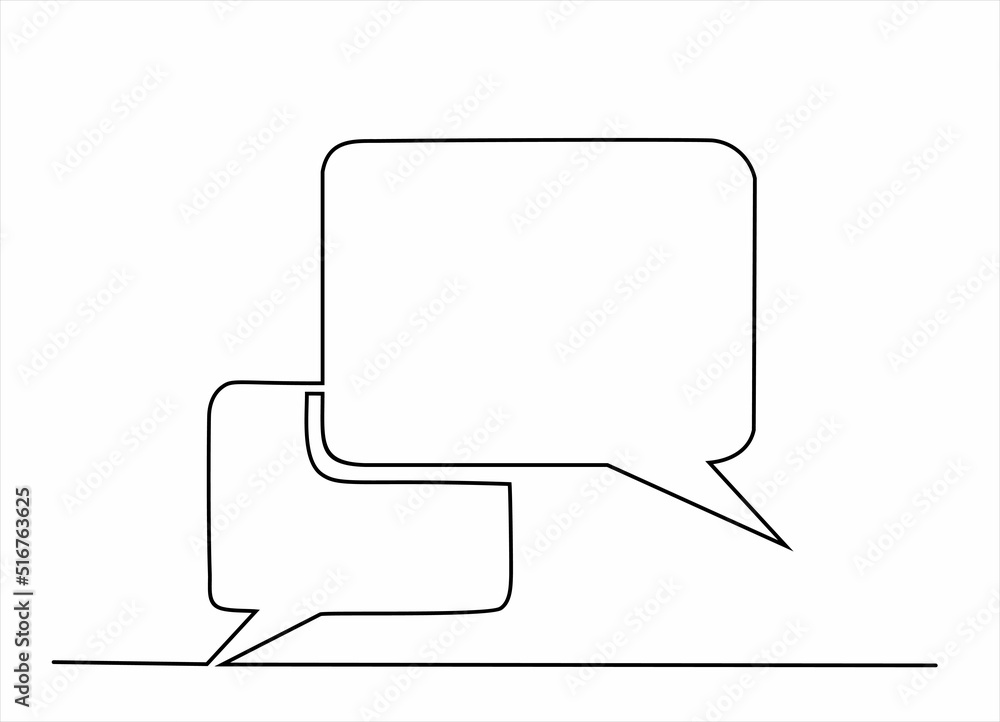 Fototapeta premium Continuous line drawing of rectangular speech bubble, Black and white vector minimalistic linear illustration made of one line