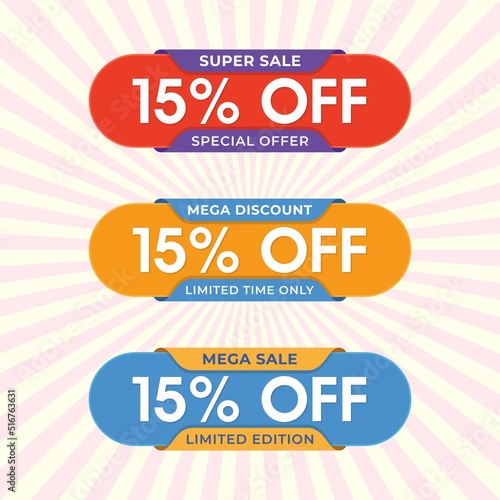 Super Sale banner template design  Special discount up to 15  off. Special offer discount template design.