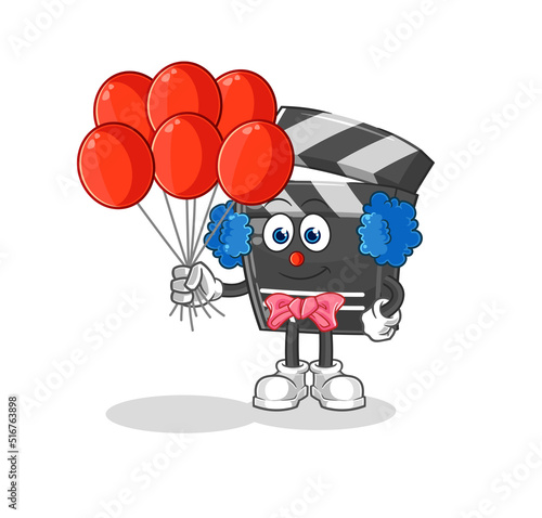 clapboard clown with balloons vector. cartoon character