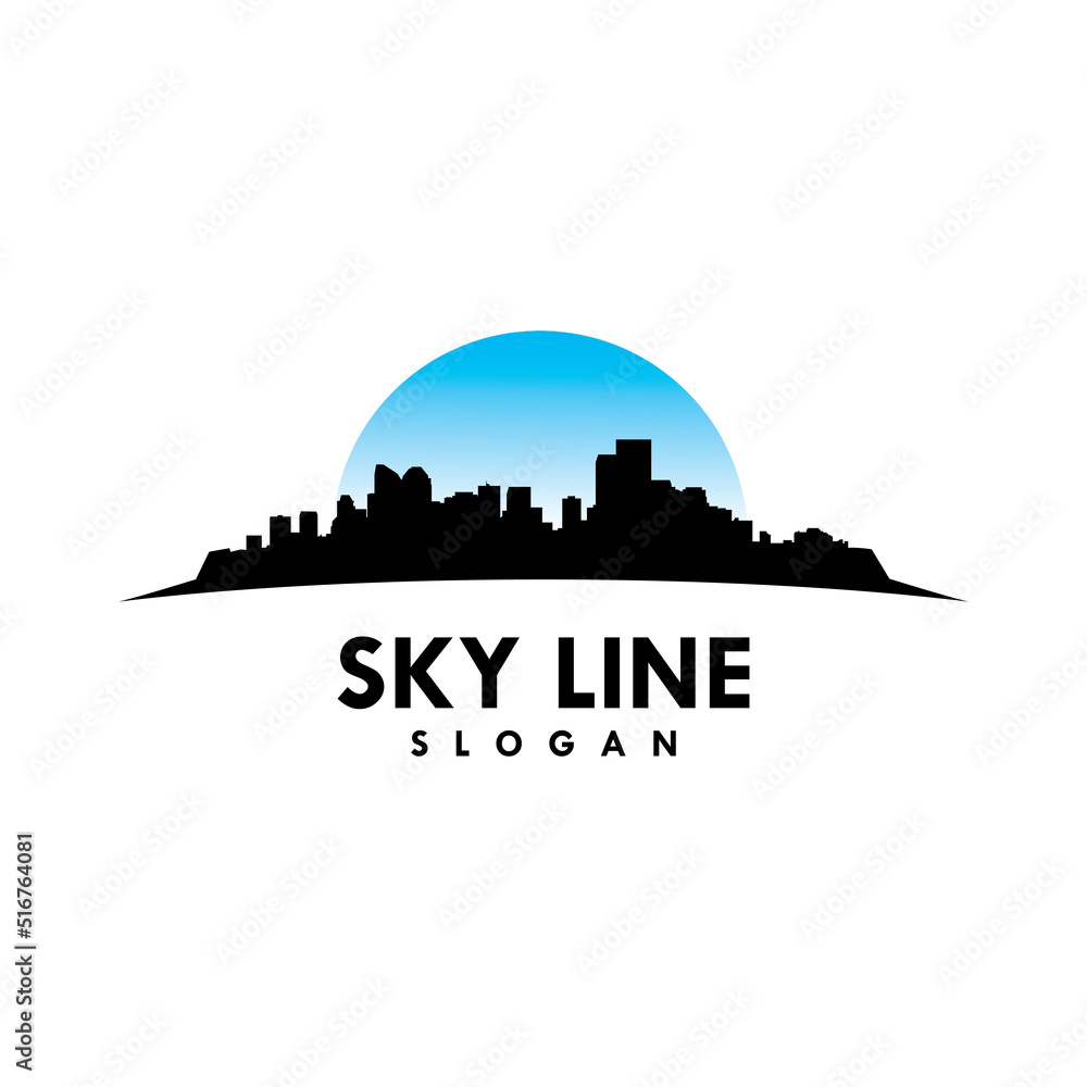 Skyline silhouette with blue sky logo design template