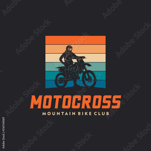 Motocross with sunset background vintage retro. T-shirt print design