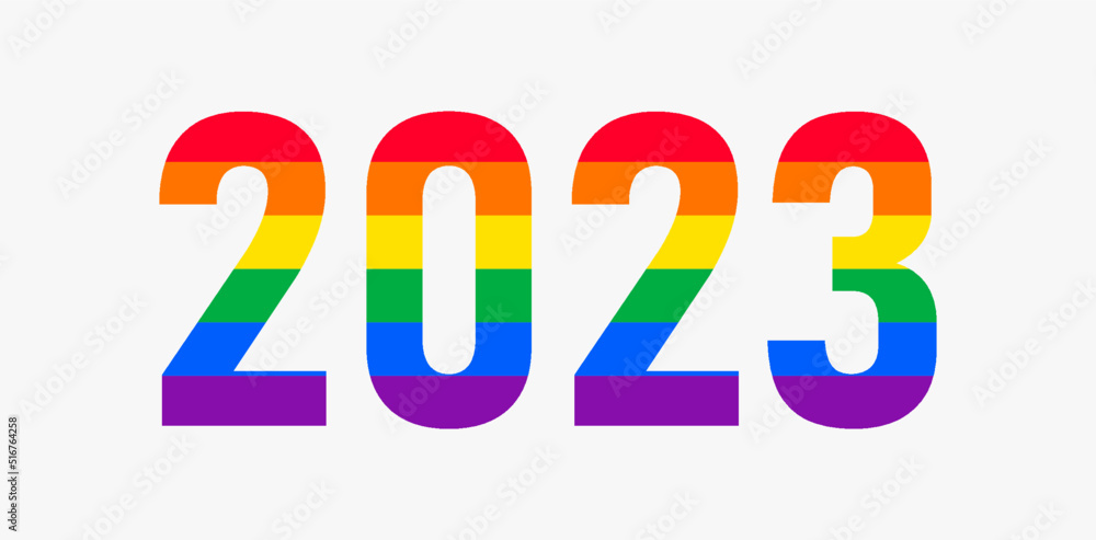Happy New Year 2023. LGBTQ 2023 pride month with rainbow colors. Vector symbol of pride month support Happy New Year 2023. LGBTQ 2023 pride month with rainbow colors. Vector symbol of pride month support