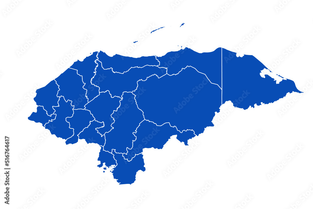 Fototapeta premium Honduras Map blue Color on White Backgound