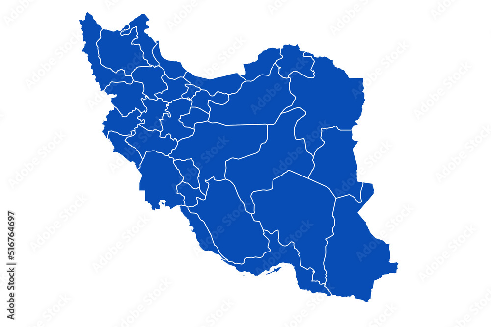 Iran Map blue Color on White Backgound