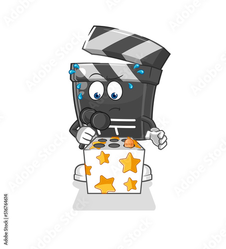 clapboard play whack a mole mascot. cartoon vector