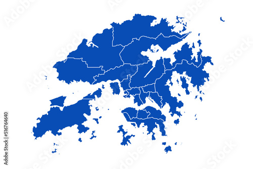 Hong Kong Map blue Color on White Backgound
