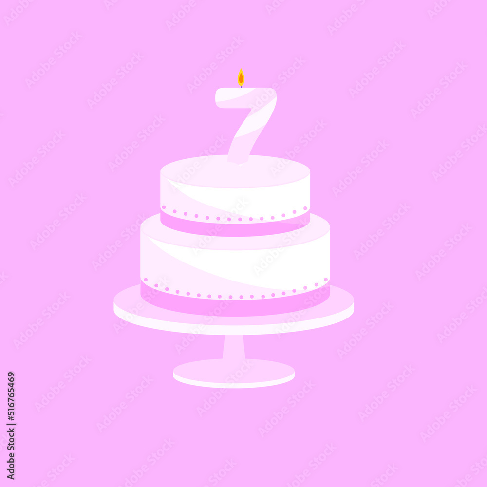 Festive delicate cake with a candle age seven. Vector illustration Festive delicate cake with a candle age seven. Vector illustration