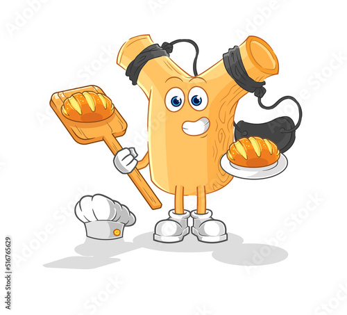slingshot baker with bread. cartoon mascot vector