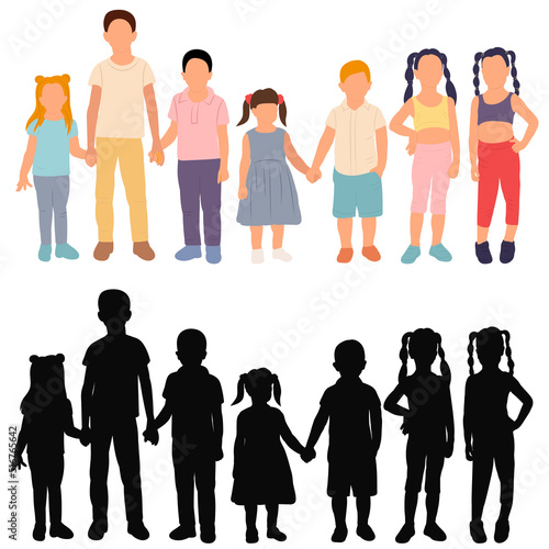 kids holding hands in flat style, isolated, vector