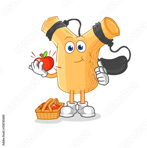 slingshot eating an apple illustration. character vector