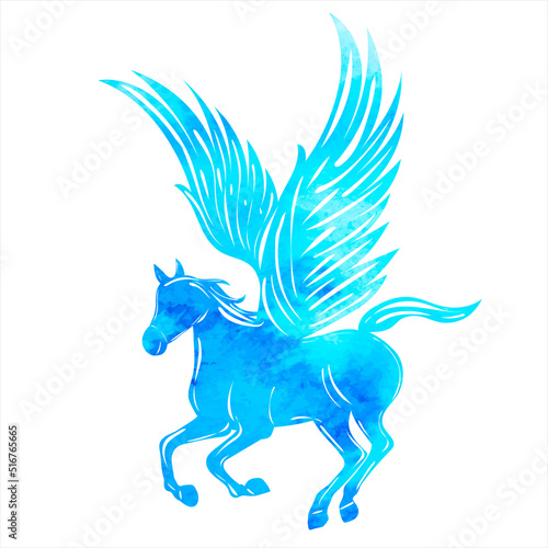 pegasus with wings blue watercolor silhouette isolated  vector