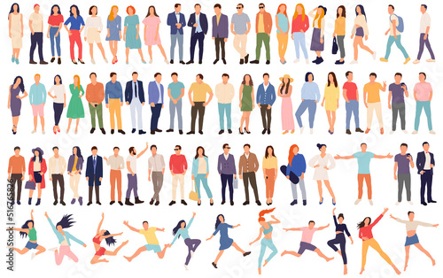 set of woman and man in flat style, isolated, vector