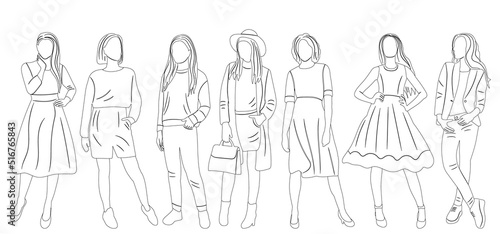 women sketch on white background isolated, vector