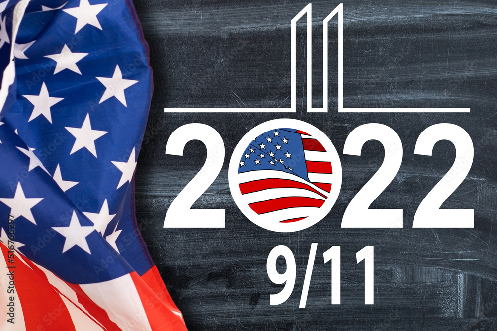 9 11 Memorial Illustration reading Never Forget with photograph of an ...