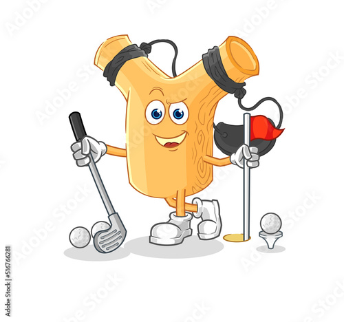 slingshot playing golf vector. cartoon character