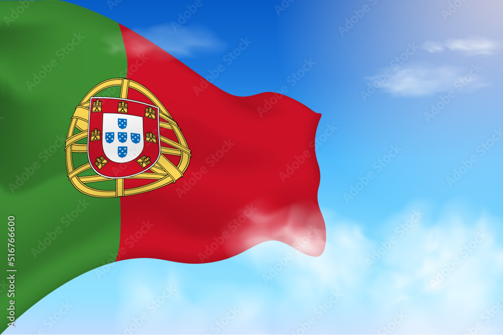 Portugal flag in the clouds. Vector flag waving in the sky. National day realistic flag illustration. Blue sky vector. Portugal flag in the clouds. Vector flag waving in the sky. National day realistic flag illustration. Blue sky vector.