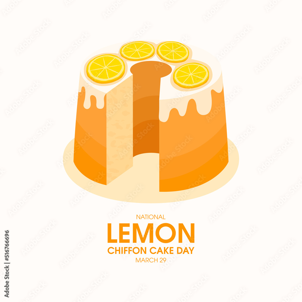National Lemon Chiffon Cake Day vector. Whole fresh lemon cake icon vector. March 29. Important day National Lemon Chiffon Cake Day vector. Whole fresh lemon cake icon vector. March 29. Important day