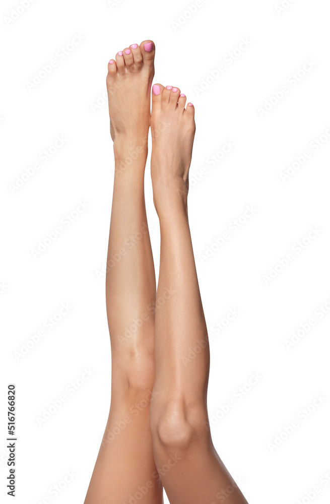 Woman with beautiful long legs on white background, closeup Woman with beautiful long legs on white background, closeup
