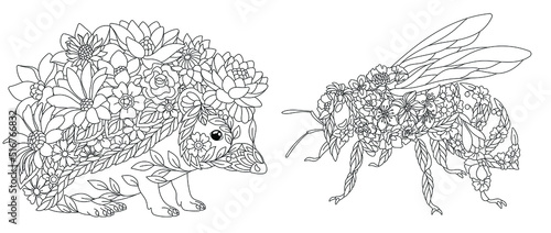 Hedgehog and honey bee coloring pages
