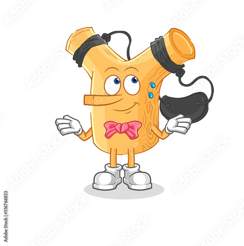 slingshot lie like Pinocchio character. cartoon mascot vector