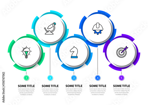 Infographic template. 5 connected gears in a row with icons