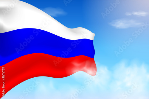 Russia flag in the clouds. Vector flag waving in the sky. National day realistic flag illustration. Blue sky vector.