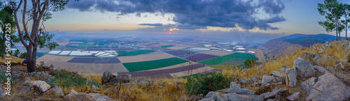 Sunrise panorama of the Jezreel valley from Gilboa Ridge