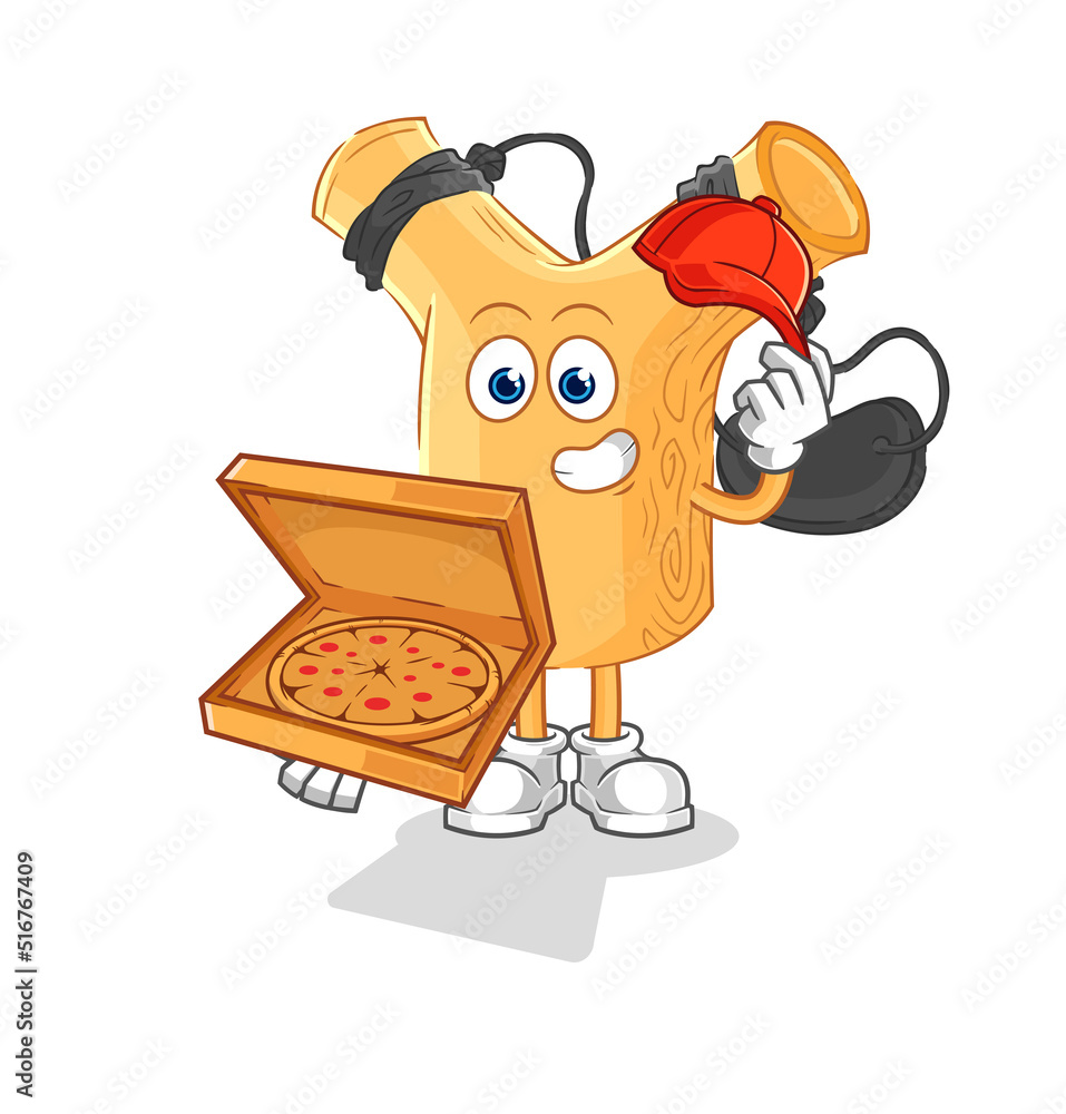 slingshot pizza delivery boy vector. cartoon character Stock Vector