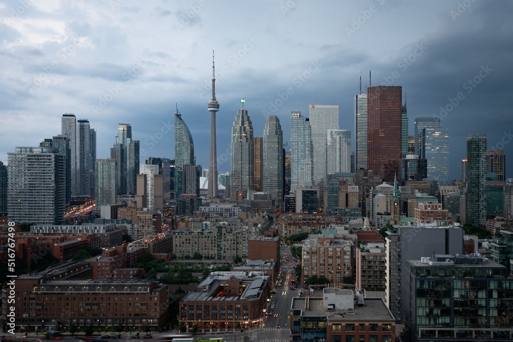 Obraz premium The financial district of Toronto Canada during a storm