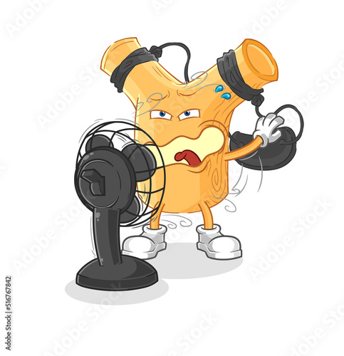 slingshot with the fan character. cartoon mascot vector
