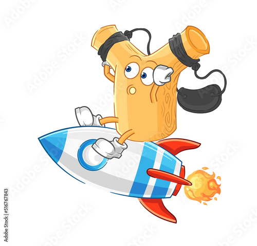 slingshot ride a rocket cartoon mascot vector