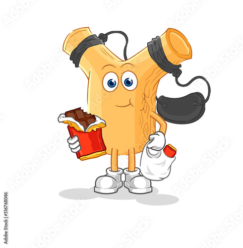 slingshot eat chocolate mascot. cartoon vector