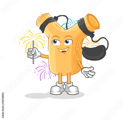 slingshot with fireworks mascot. cartoon vector