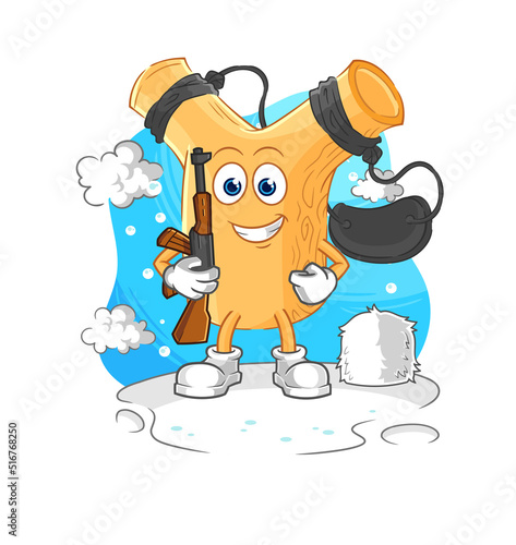 slingshot soldier in winter. character mascot vector