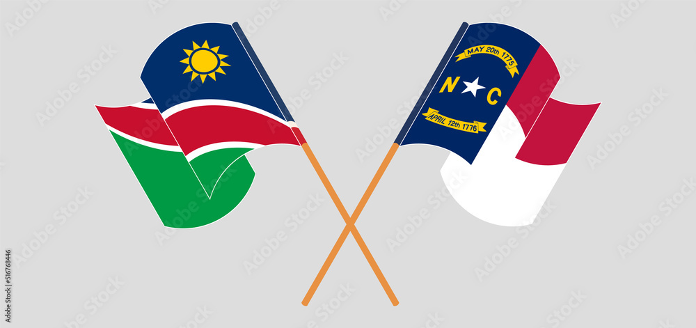 Crossed and waving flags of Namibia and The State of North Carolina Crossed and waving flags of Namibia and The State of North Carolina