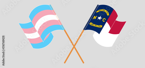 Crossed and waving flags of Transgender Pride and The State of North Carolina
