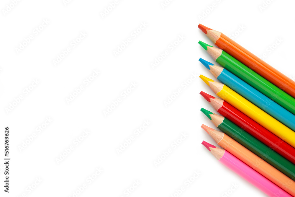 Fototapeta premium Color pencils isolated on white background. Close up.