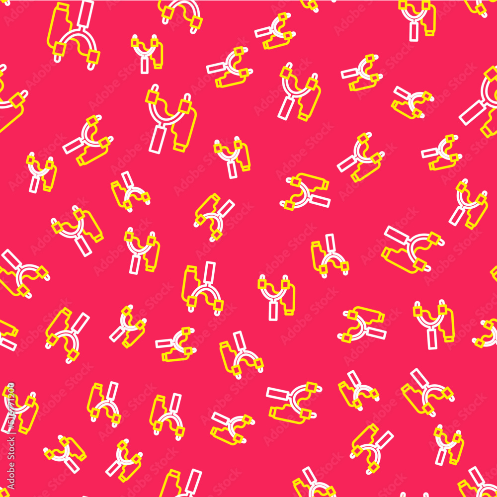 Line Slingshot icon isolated seamless pattern on red background. Vector