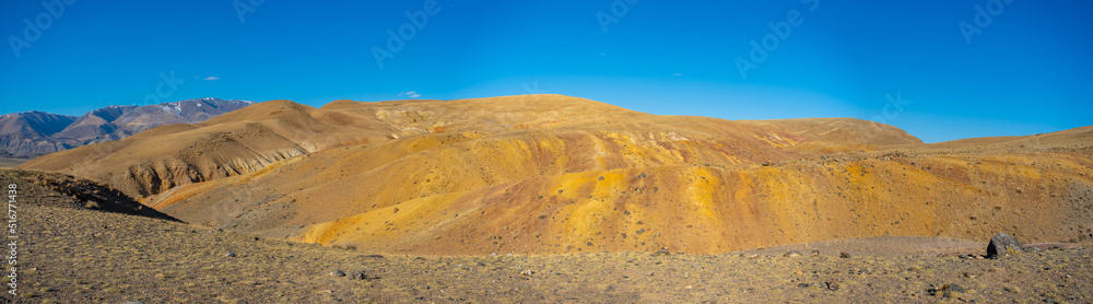 Yellow mountains in Kyzyl-Chin valley or Mars valley in Altai, Siberia, Russia.