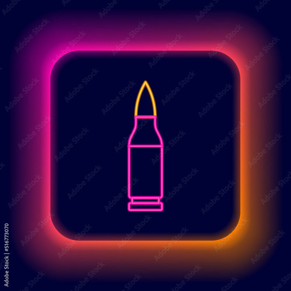 Glowing neon line Bullet icon isolated on black background. Colorful outline concept. Vector Glowing neon line Bullet icon isolated on black background. Colorful outline concept. Vector