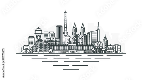 Mykolaiv city, Ukraine architecture line skyline illustration. Linear vector Nikolaev cityscape with famous landmarks, city sights, design icons. Landscape with editable strokes.