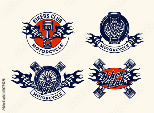 A set Hand Drawn Motorcycle Club Logo Badge
