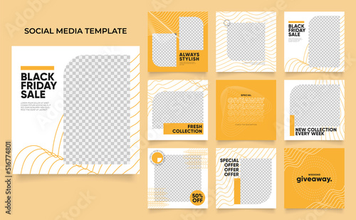social media template banner blog fashion sale promotion. fully editable instagram and facebook square post frame puzzle organic sale poster. fresh yellow element shape vector background